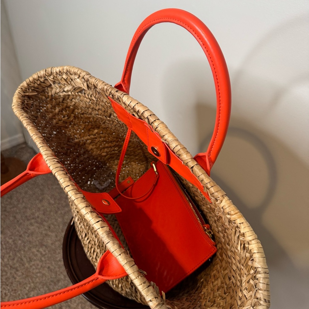 Melissa Odabash Woven Straw Tote with Bright Orange Handles - Picture 3 of 3